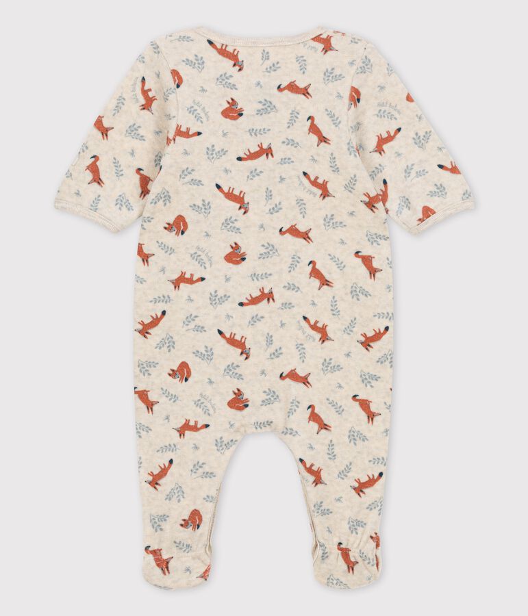Organic printed velvet baby sleepsuit beige/white