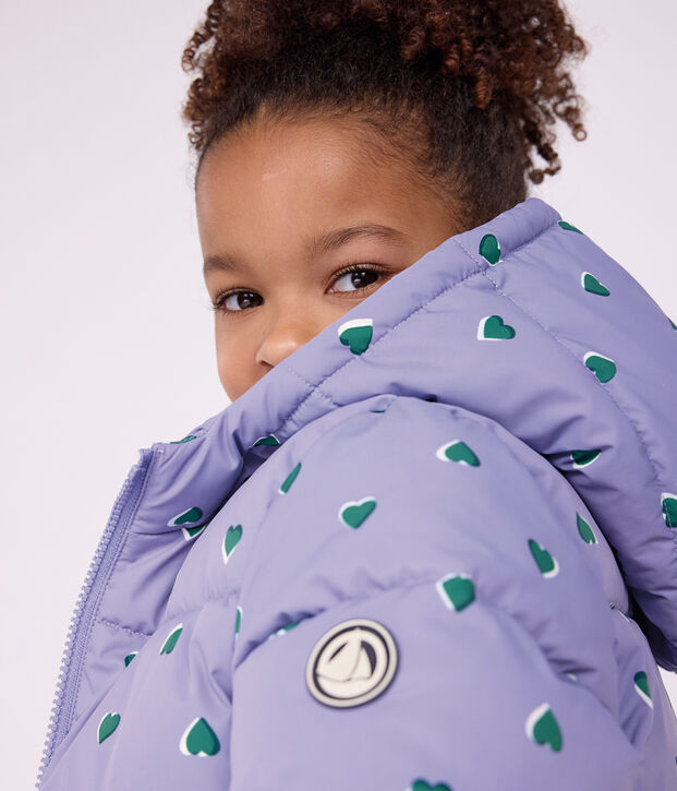 Children's heart print puffer jacket purple/multicolor