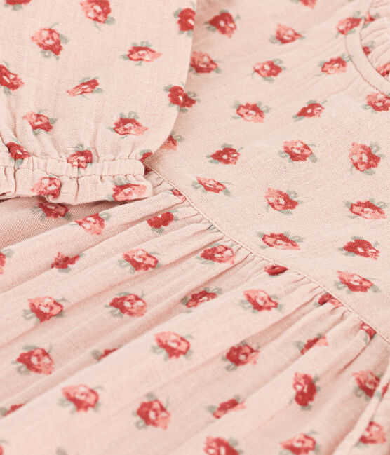 Babies' Long-Sleeved Cotton Gauze Dress SALINE pink/MULTICO white