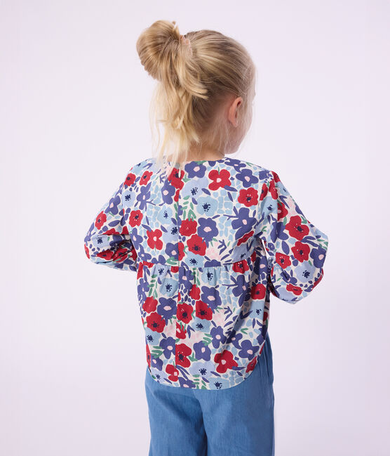 Children's long-sleeved floral print cotton blouse MARSHMALLOW white/MULTICO white