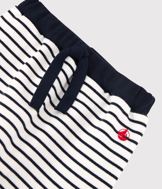 Babies' Fleece Trousers MARSHMALLOW white/SMOKING blue