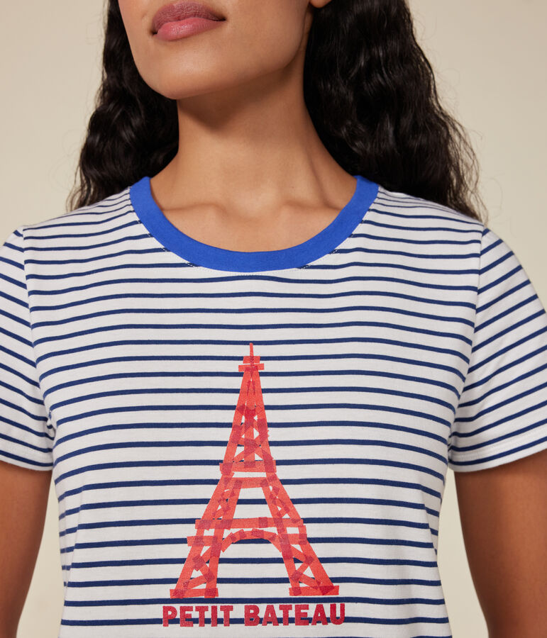 Women's The Straight round-neck cotton T-Shirt white/blue