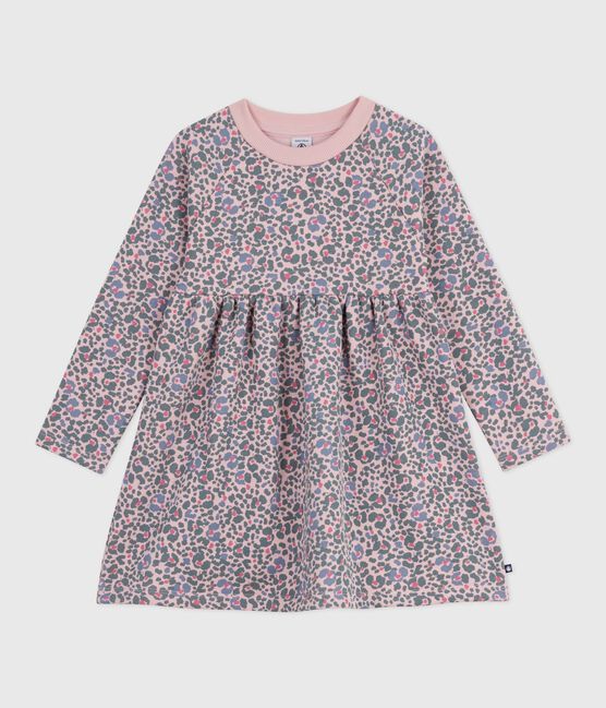 Girls' long-sleeved cotton dress JOLI pink/MULTICO white