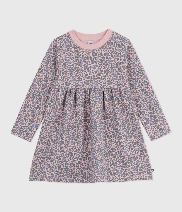 Children's long-sleeved cotton dress pink/multicolor