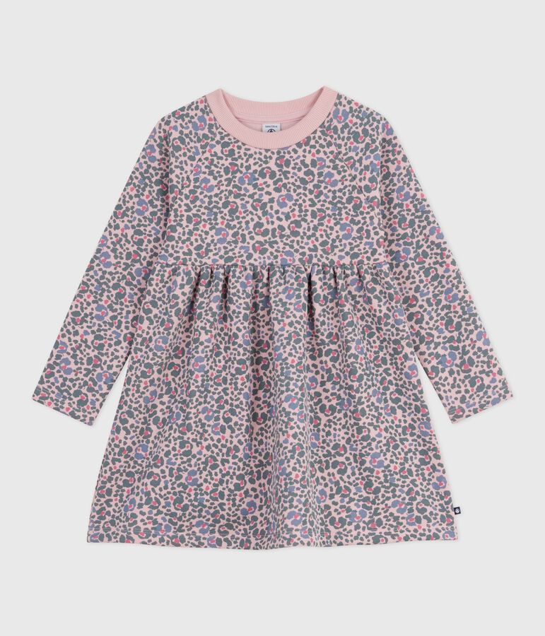 Children's long-sleeved cotton dress pink/multicolor