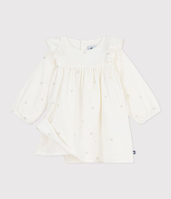 Babies' long-sleeved embroidered corduroy dress MILK Ecru/ARGENT