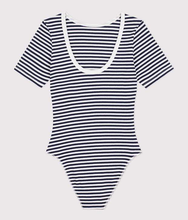 Women's short-sleeved stripy cotton body blue/white