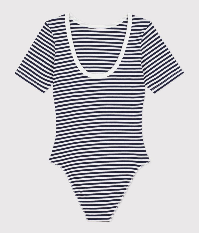 Women's short-sleeved stripy cotton body blue/white