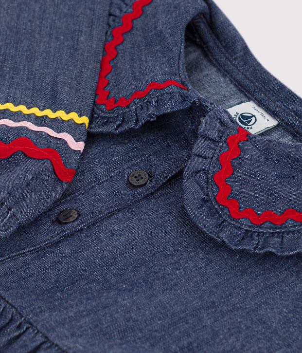 Children's plain, long-sleeved denim dress blue