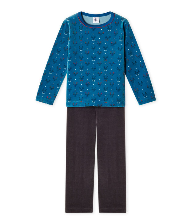 Boy's terry velour pyjamas grey/green/multicolor