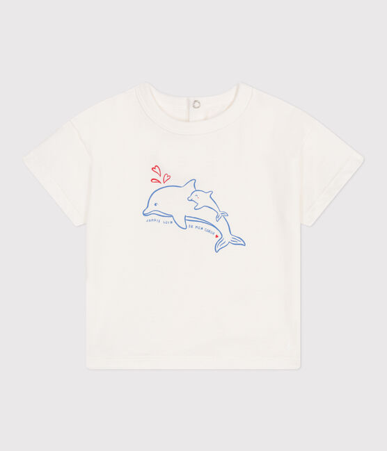 Babies' short-sleeved plain cotton T-shirt MARSHMALLOW white