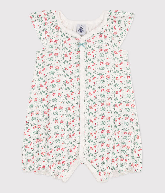 Babies' short floral cotton jumpsuit MARSHMALLOW white/MULTICO white