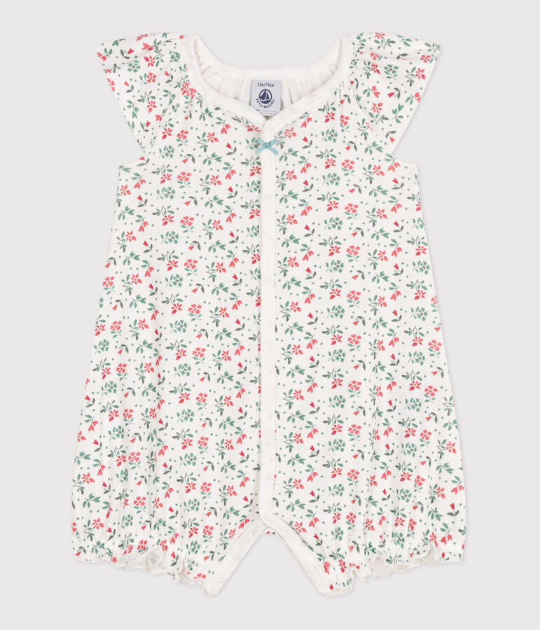 Babies' short floral cotton jumpsuit white/multicolor