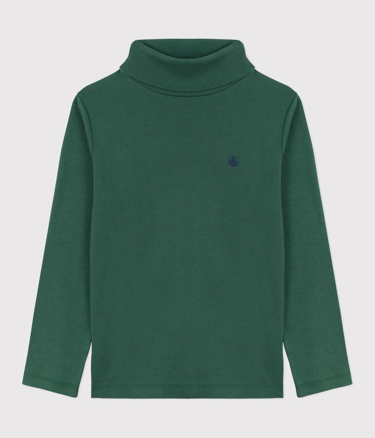Children's plain cotton rollneck top WILLOW green