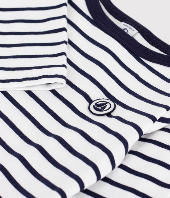 Children's iconic stripy cotton Breton top MARSHMALLOW white/SMOKING blue