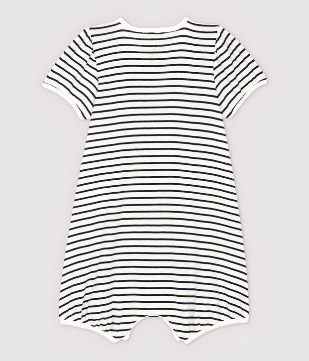 Babies' Organic Cotton Playsuit With Woven Je t'aime white/blue