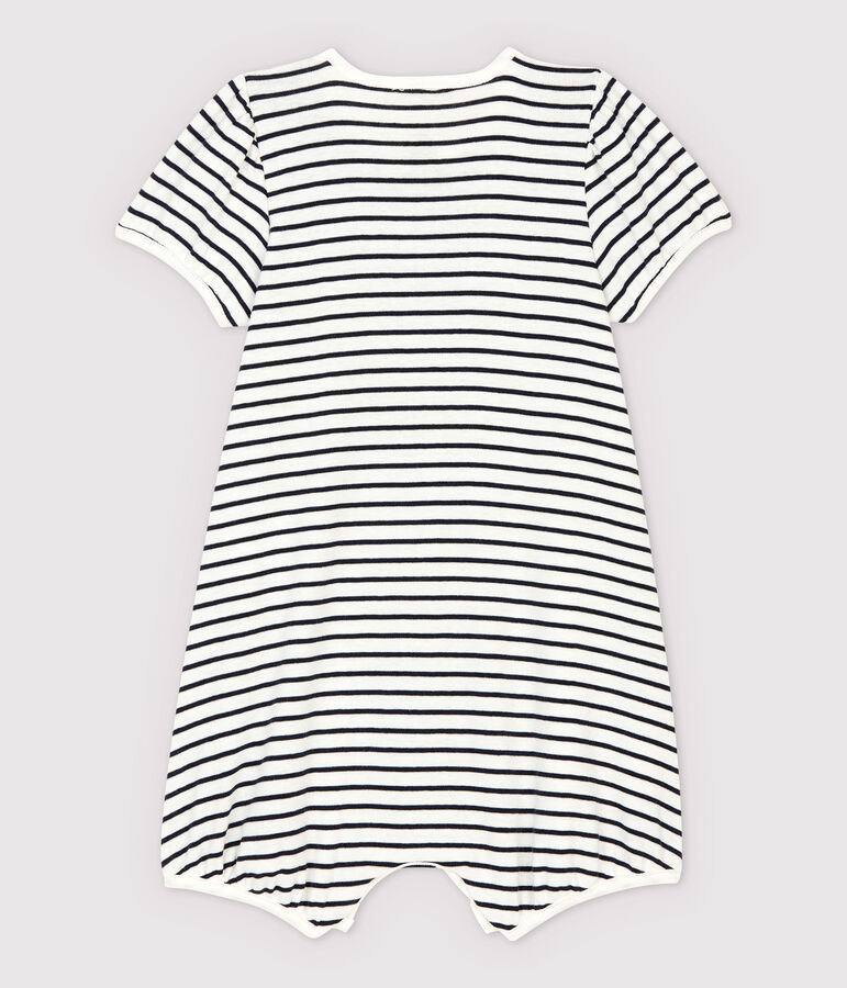 Babies' Organic Cotton Playsuit With Woven Je t'aime white/blue