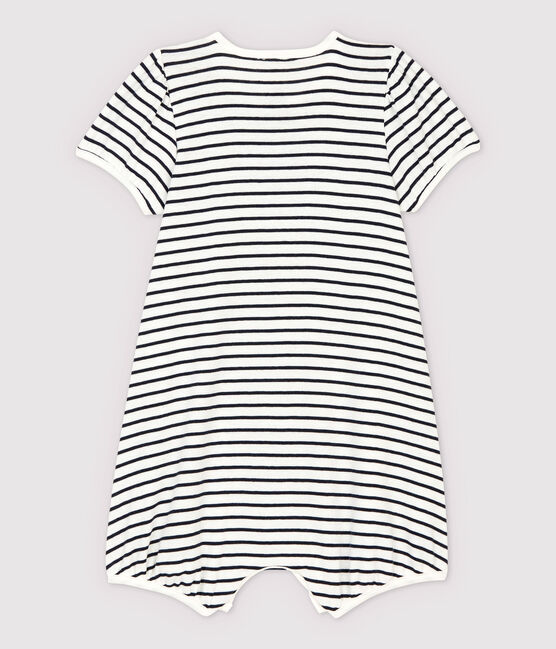 Babies' Striped Organic Cotton Short Playsuit MARSHMALLOW white/SMOKING blue