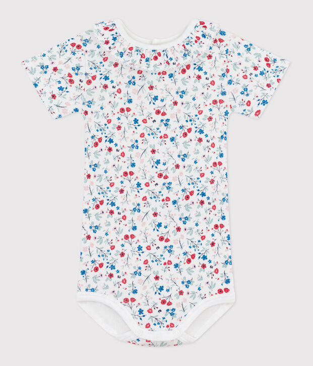Babies' short-sleeved floral print cotton body white/multicolor