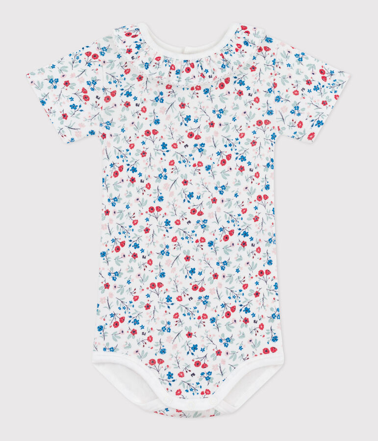 Babies' short-sleeved floral print cotton body white/multicolor