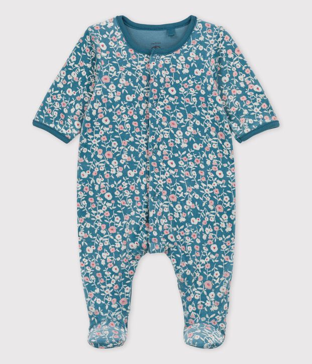 Organic printed velvet baby sleepsuit green/white