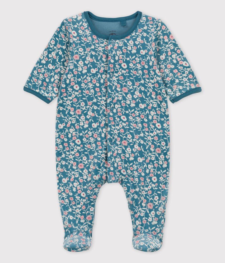 Organic printed velvet baby sleepsuit green/white