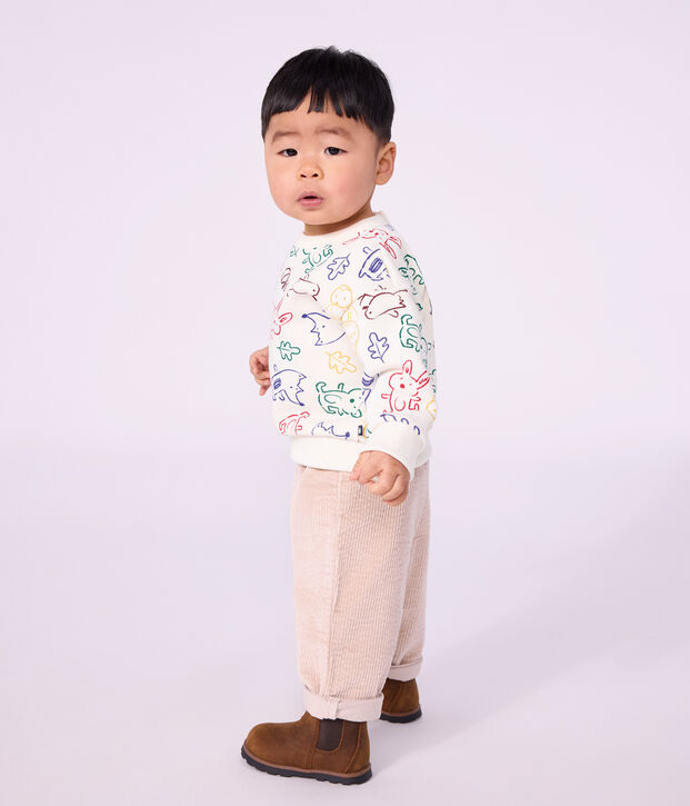 Babies' animal print cotton sweatshirt Ecru/multicolor
