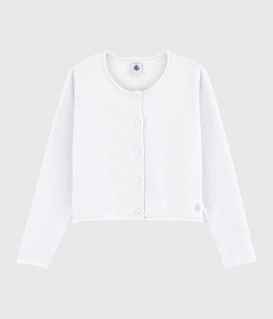Girls' Cotton Cardigan MARSHMALLOW white/ARGENT grey