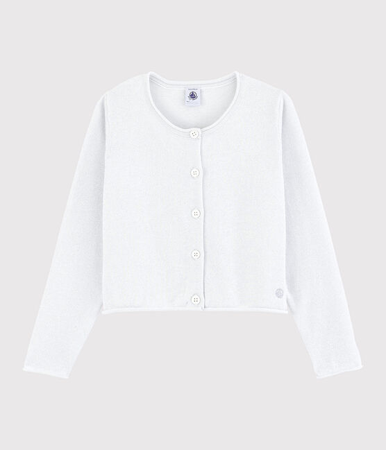Girls' Cotton Cardigan MARSHMALLOW white/ARGENT grey