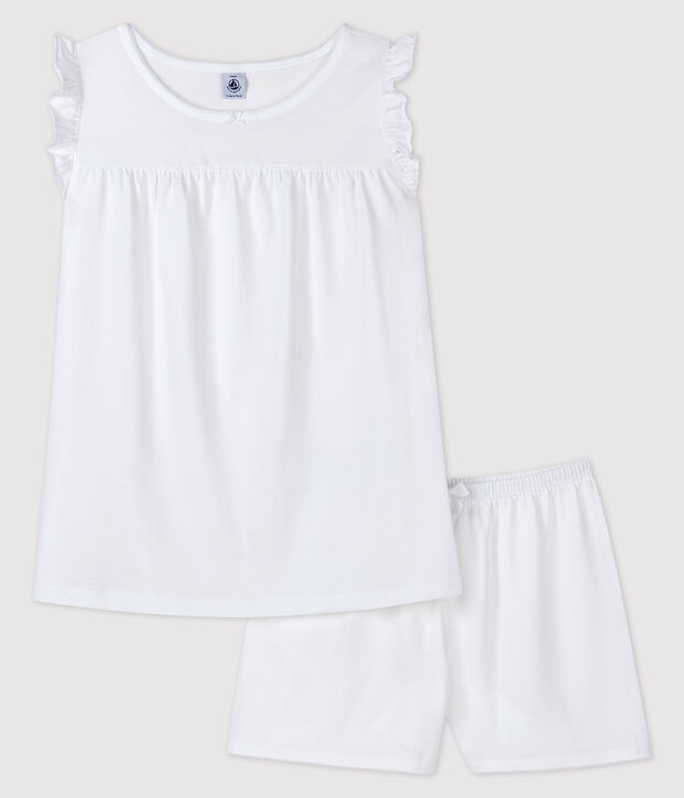Girls'/Women's White Fine Cotton Short Pyjamas white