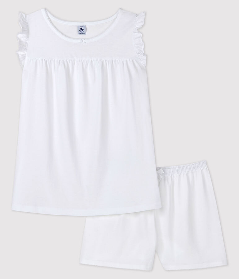 Girls'/Women's White Fine Cotton Short Pyjamas ECUME white