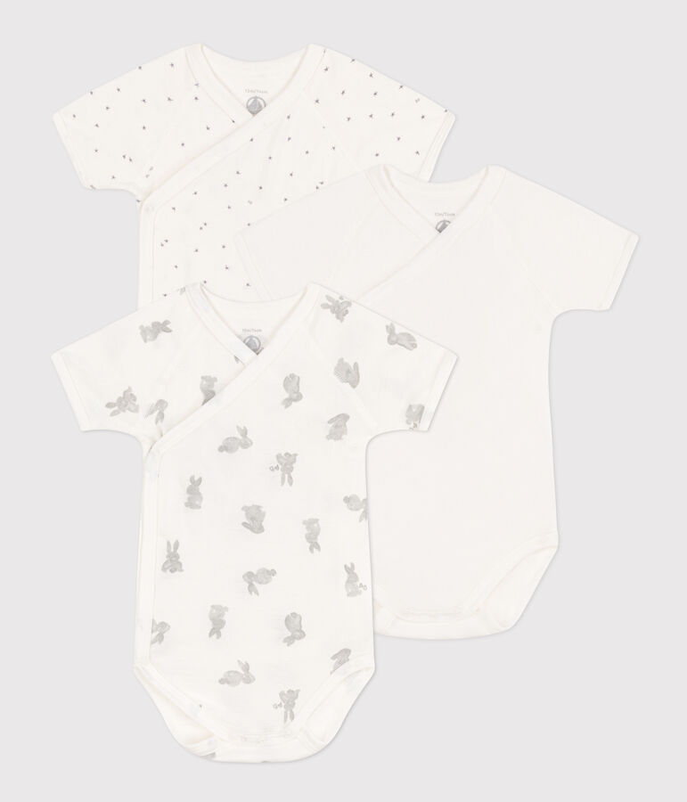 Wrapover short-sleeved rabbit themed bodysuits - Pack of 3 multicolor