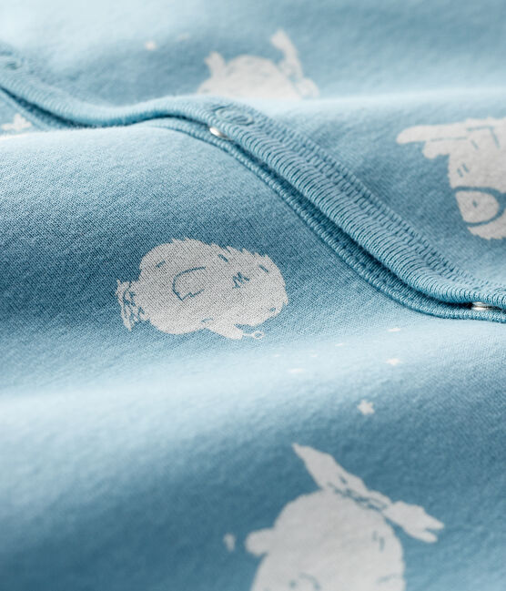 Babies' Yeti Print Footless Cotton Sleepsuit BRUME blue/MARSHMALLOW