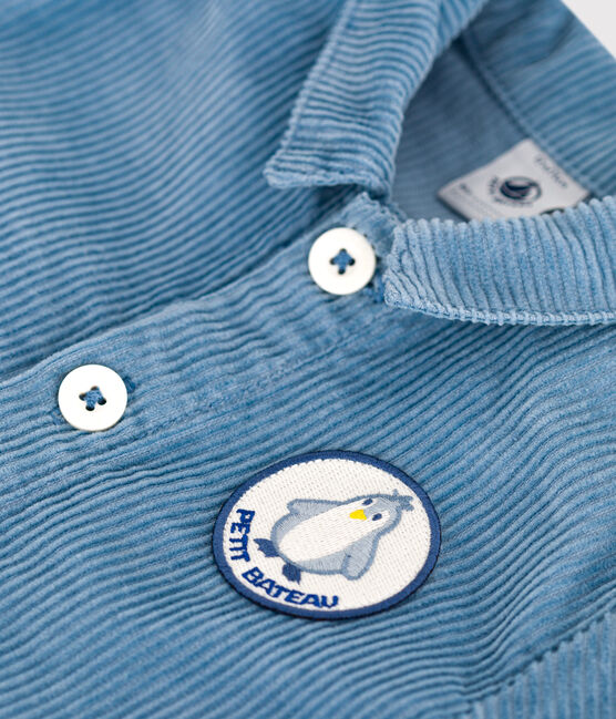 Babies' long, plain overall-style corduroy playsuit ADRIATIC