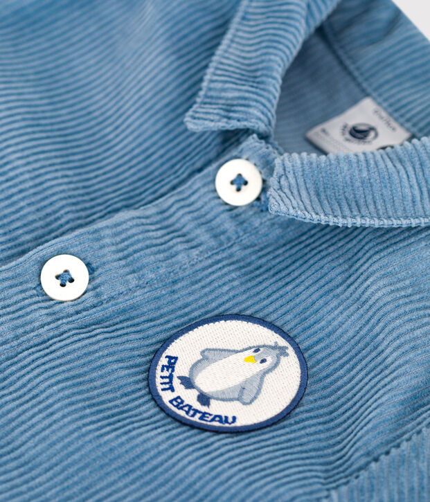 Babies' long, plain overall-style corduroy playsuit blue