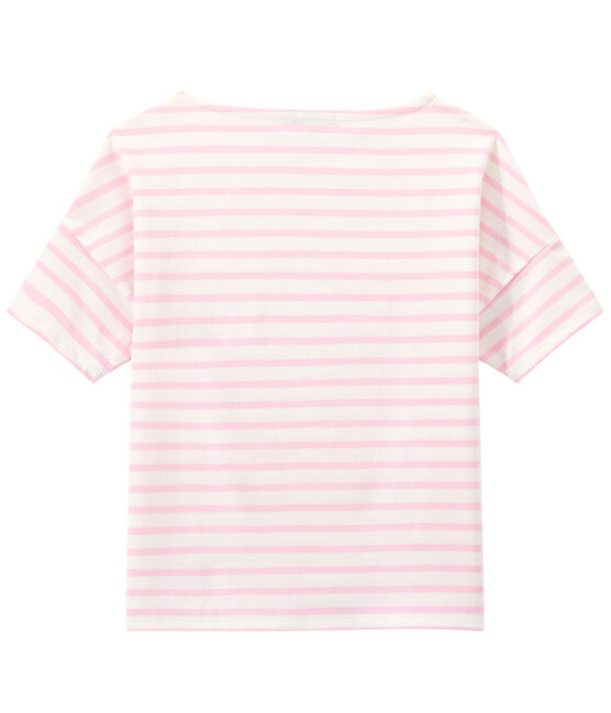 Women's jersey short-sleeve sailor top MARSHMALLOW white/BABYLONE pink