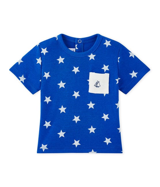 Baby boy's print T-shirt PERSE blue/MARSHMALLOW white