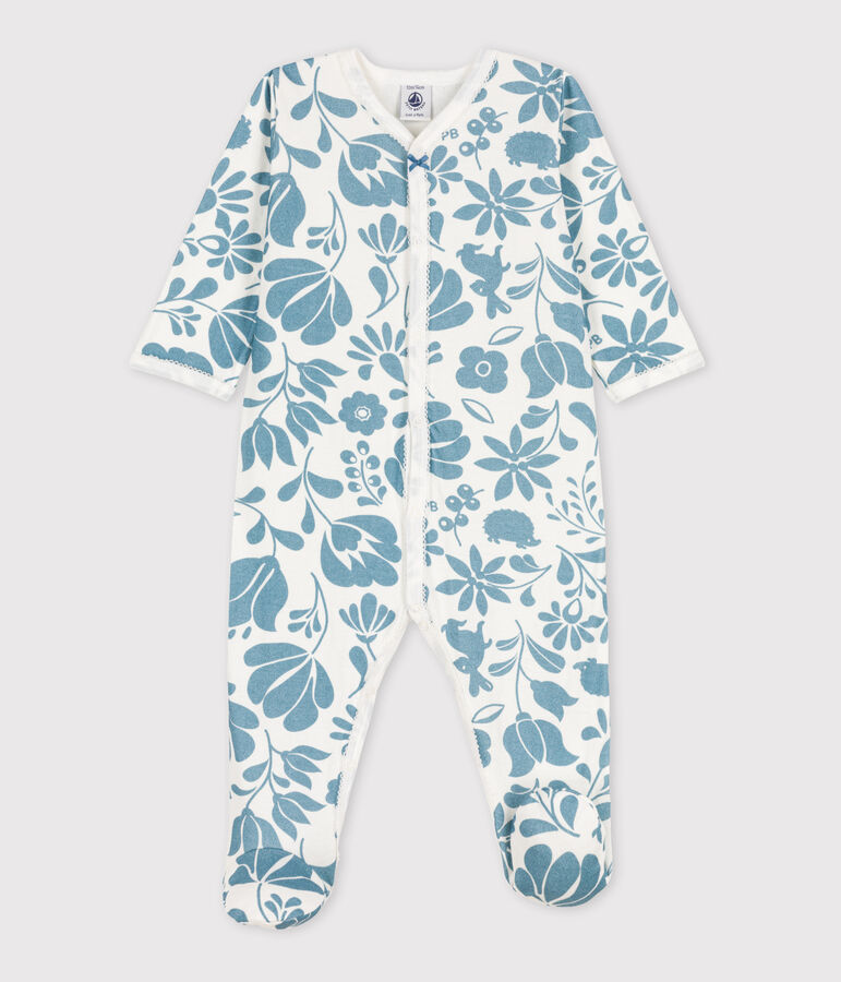 Babies' Floral Tube Knit Sleepsuit white/blue