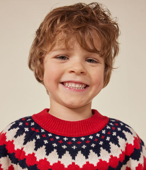 Boys' wool and cotton jacquard jumper STOP red/MULTICO
