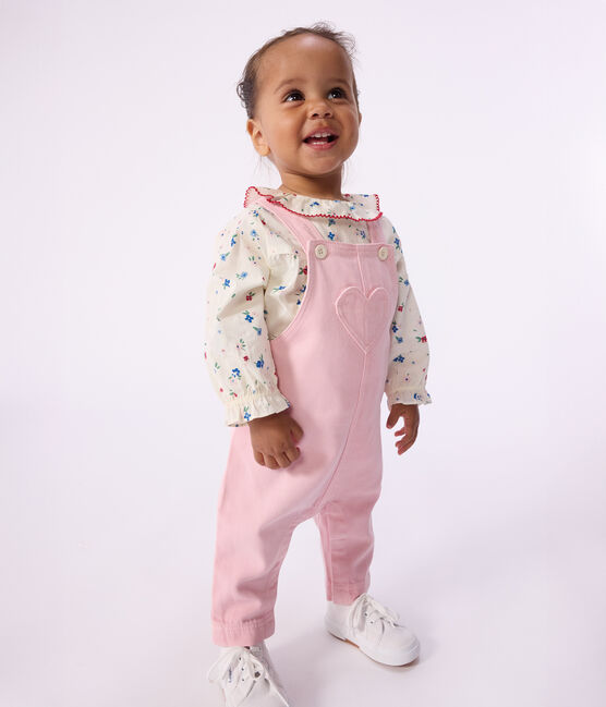 Babies' long-leg dungarees in plain cotton MARQUISE pink