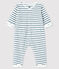 Babies' Long Striped Brushed Terry Jumpsuit MARSHMALLOW white/ASTRO blue