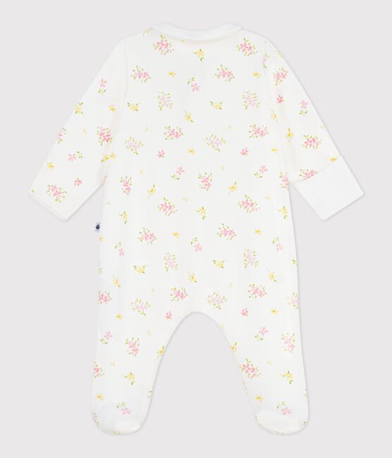 Babies' floral cotton pyjama suit with a collar MARSHMALLOW white/MULTICO white