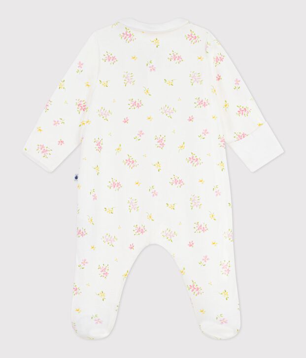 Babies' floral cotton pyjama suit with a collar white/multicolor