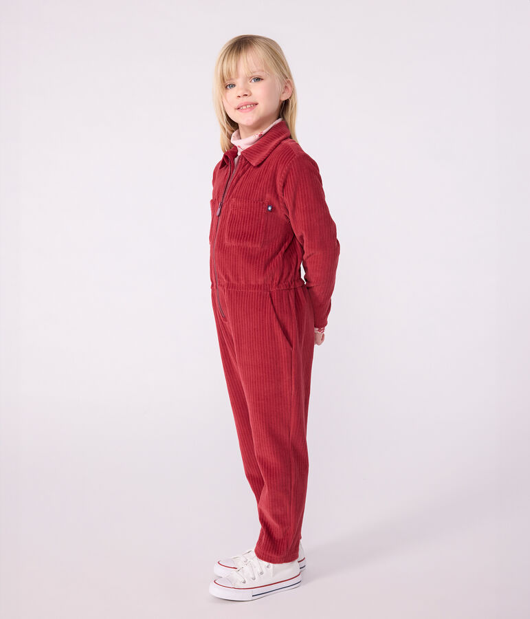 Children's long jumpsuit in plain terry velour red
