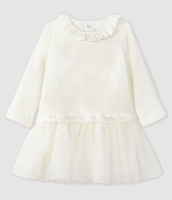 Baby girl's long-sleeved dress MARSHMALLOW white