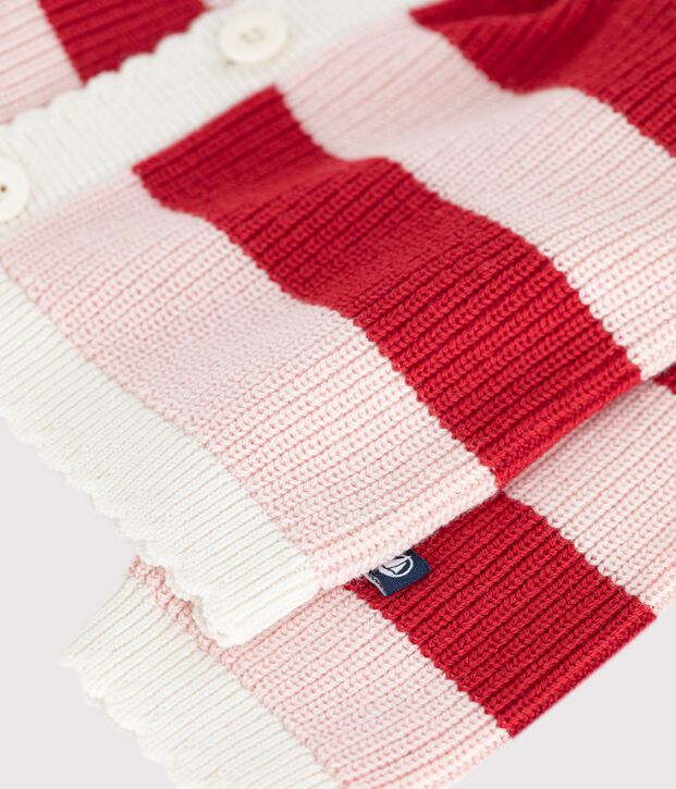 Babies' cardigan in stripy cotton pink/pink