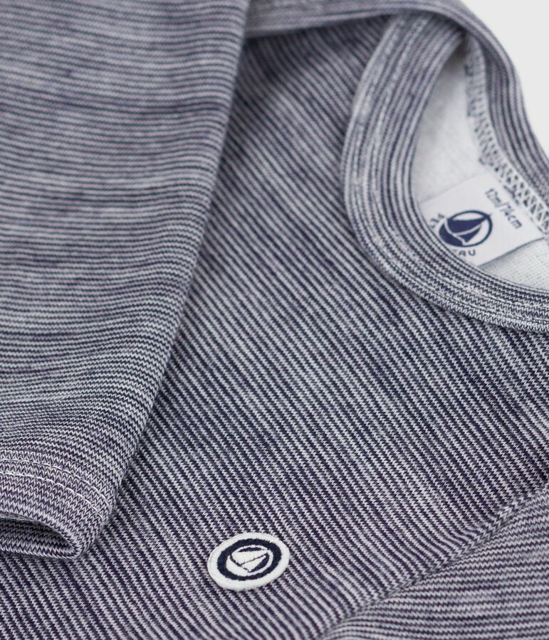 Babies' long-sleeved body in wool and cotton blue/white