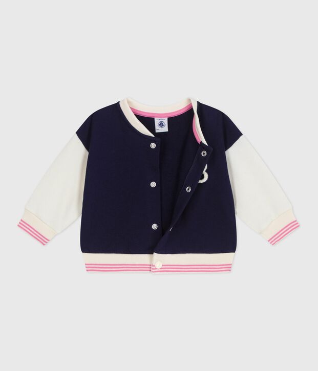 Babies' varsity-style cotton jacket blue/ecru