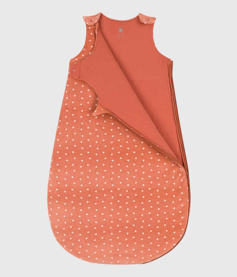 BABIES' HEART PATTERNED VELOUR TOG 2-RATED SLEEPING BAG pink/ecru