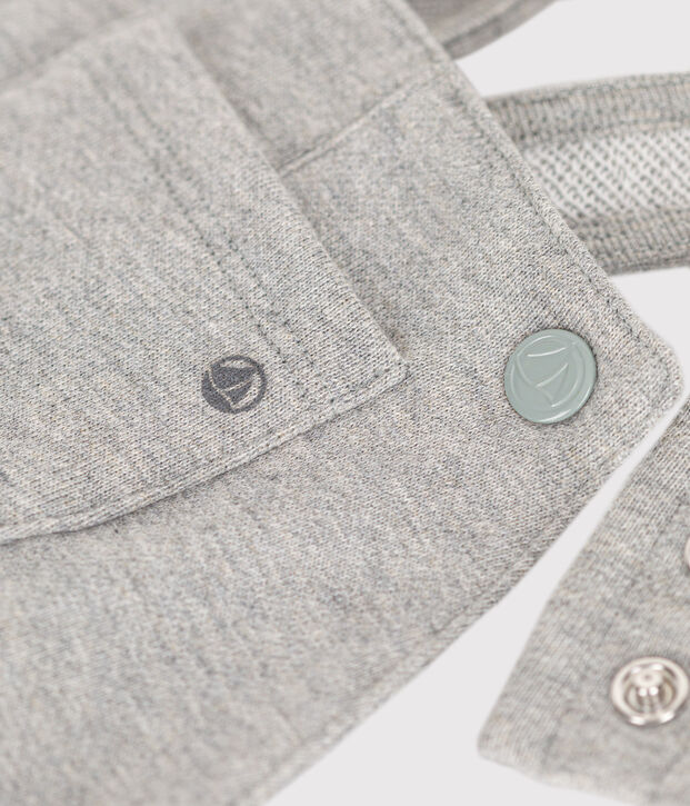 Babies' long fleece dungarees grey